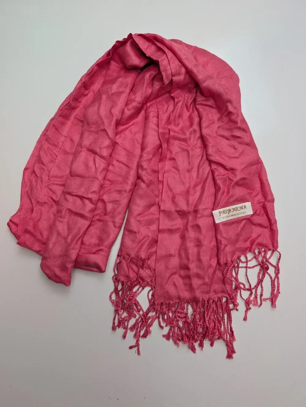 PASHMINA Peach 70% Pashmina Cashmere 30% Silk Scarf Fringed Vintage 69” x 28”